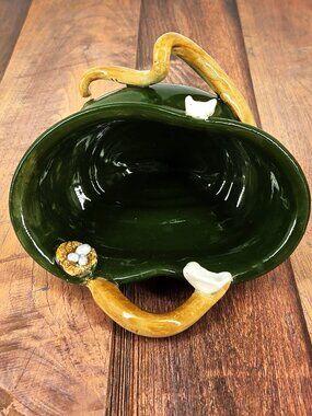 Unmarked Handmade Pottery Bowl/Wall Pocket 2 Birds & Nest Twining Vine Accents